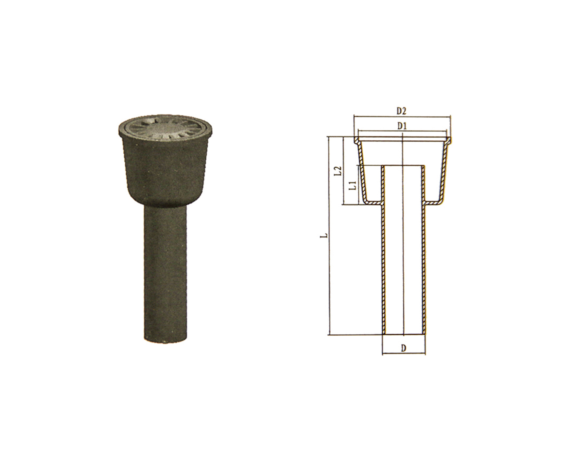W1 Extended Floor Drain product photograph and diagram