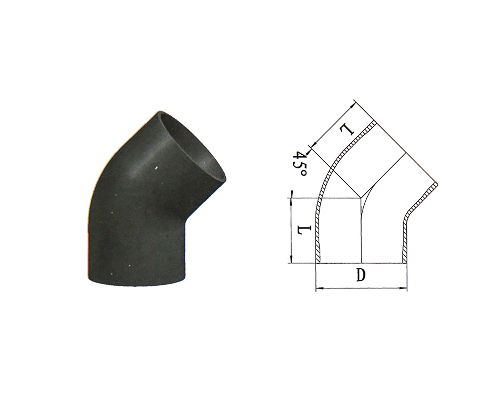 W1 45° Elbow product photograph and diagram